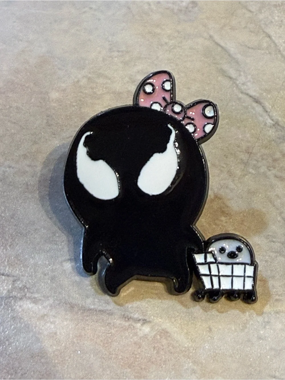 Kawaii Black Monster Enamel Pin Set with Pink Accents